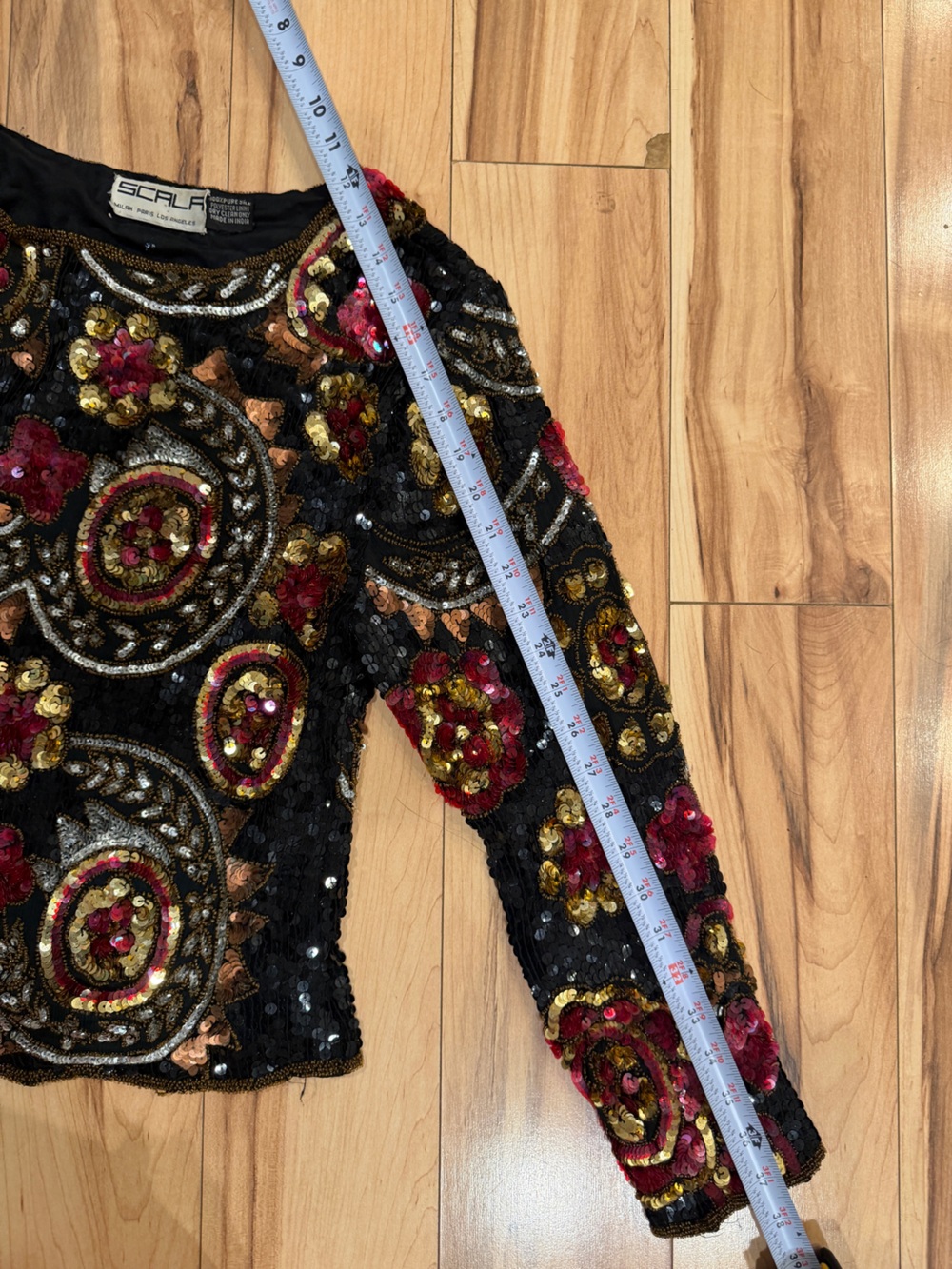 SCALA Silk Beaded Sequin Art Deco Top Black Gold Burgundy Est. SMALL/MEDIUM - Picture 12 of 15